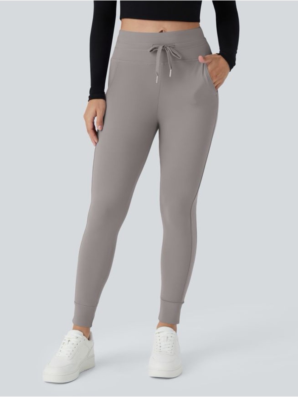 SoftlyZero Plush High Waisted Drawstring Pocket Plain Full Length Joggers HALARA